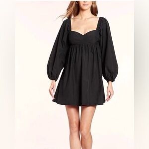 Amanda Uprichard Sicily Dress Size Medium Black Long Sleeve Puff Sleeve Mini